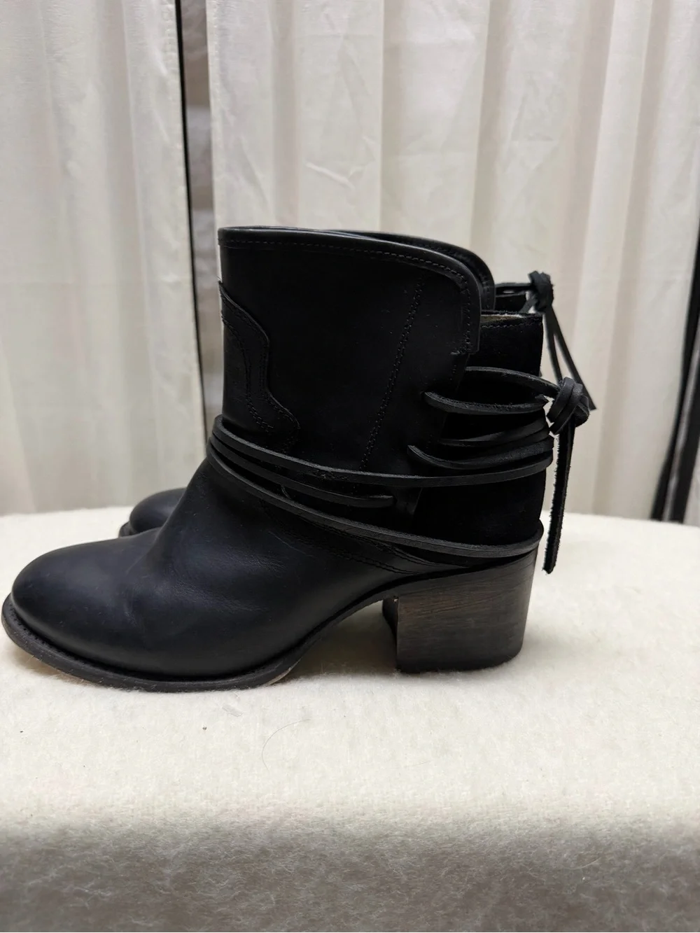 Freebird by Steven Black Leather Ankle Boots with Wrap Tie